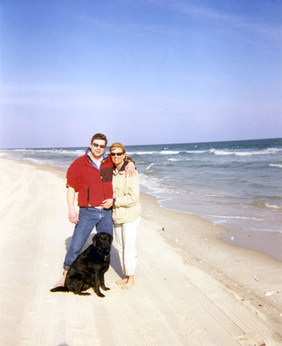 brian taylor & tracy larsen with dog jake at fire island, new york 2002