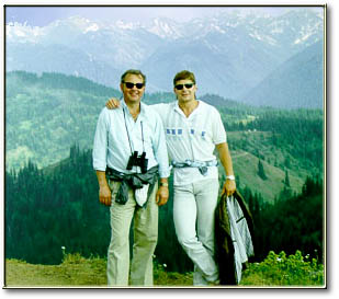 Dr. Peter Taylor & son Brian Taylor in Olympic Mountains in 1988